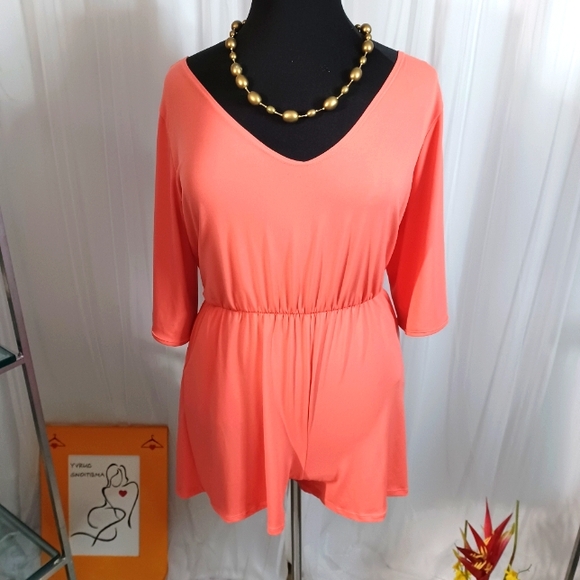 Ella Samani, Pull-Over Romper, Size: 3X" Coral Orangish Color - Picture 3 of 11